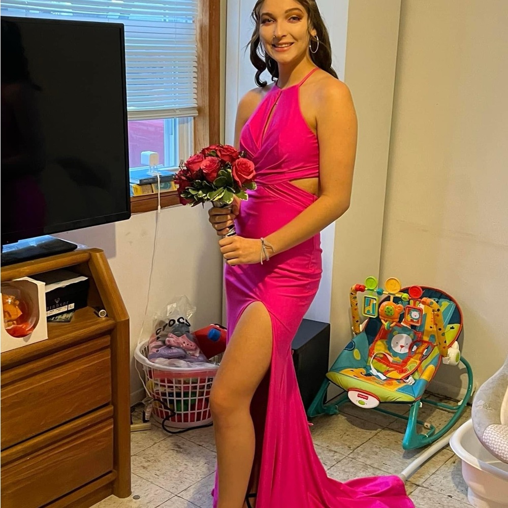 Stunning Hot Pink Halter Gown